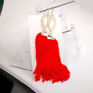 Red Pearl and Fringe Earrings
